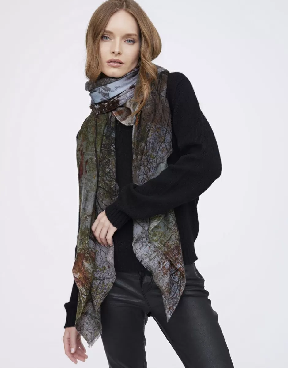 Women Faliero Sarti Women's Scarves<Printed Stole In Wool And Cashmere Blend | Forest